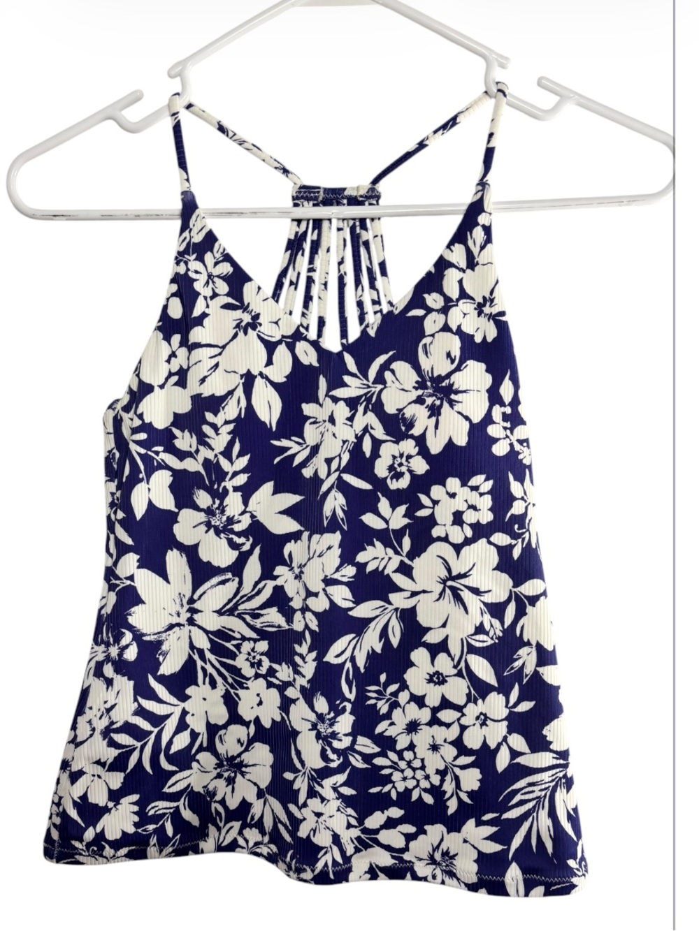 Raisins Navy and White Floral Strappy Tankini
